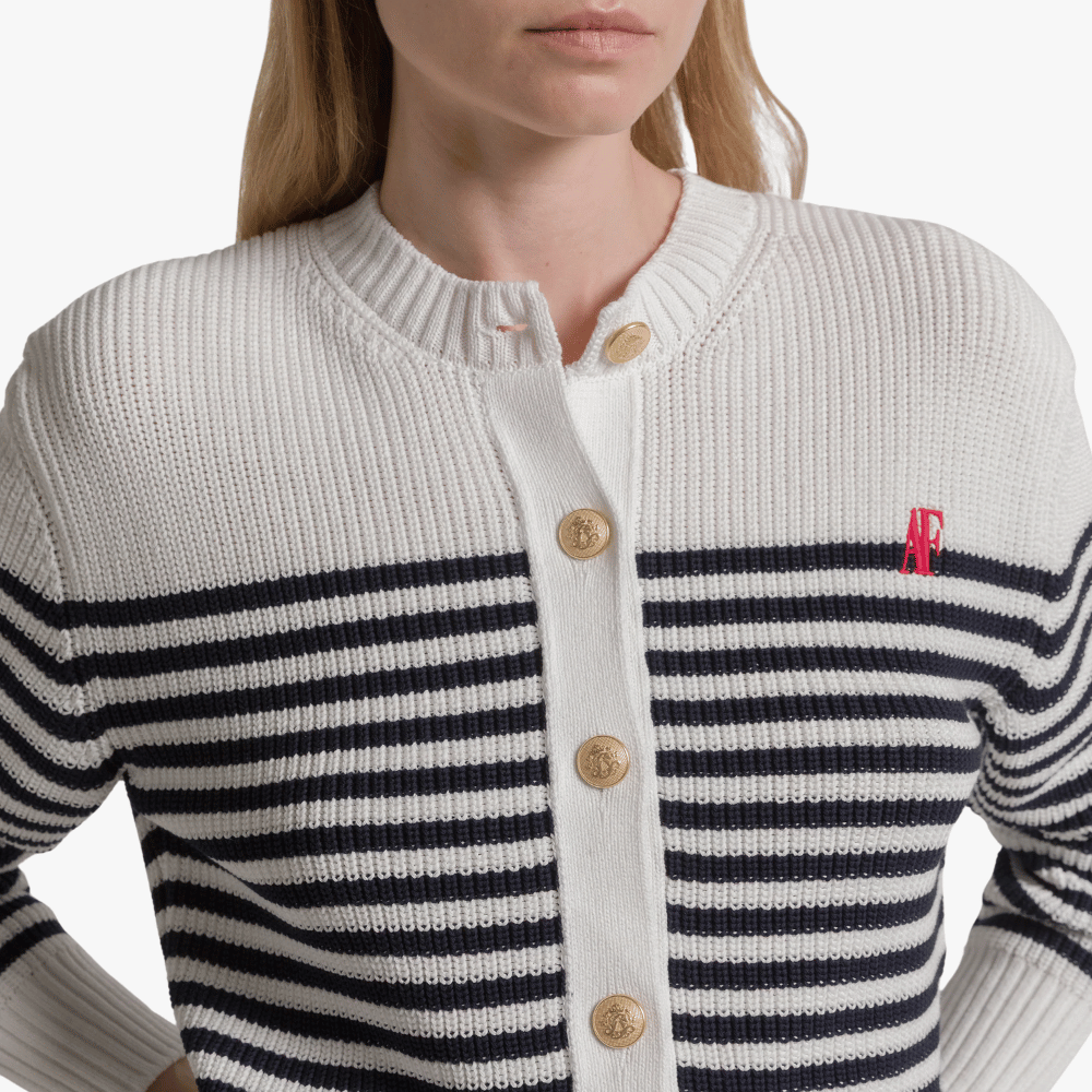 Alberta Ferretti Striped Cotton Cardigan in Navy – International designer fashion boutique Australia Riada Concept Woollahra