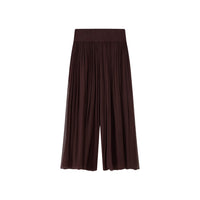 JOSEPH Ale silk chiffon wide-leg trousers in mahogany with a wide waistband, front view