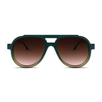 Thierry Lasry ALIENY flat-top aviator sunglasses in translucent green acetate, with gradient brown lenses and lacquered metal temples - front view