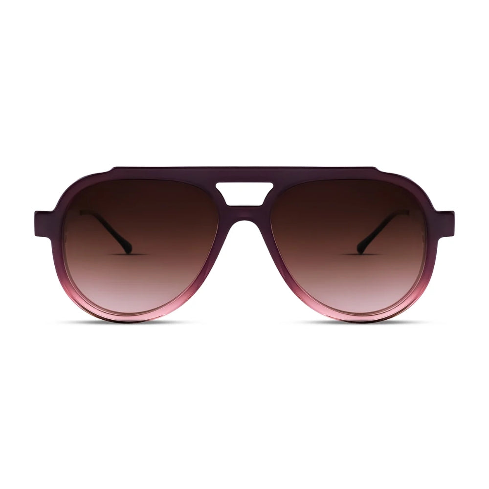 Thierry Lasry ALIENY aviator sunglasses with a flat brow and double bridge, in burgundy-to-pink acetate with gradient brown lenses - front view