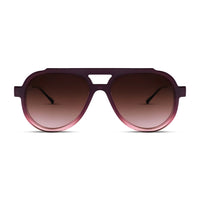 Thierry Lasry ALIENY aviator sunglasses with a flat brow and double bridge, in burgundy-to-pink acetate with gradient brown lenses - front view