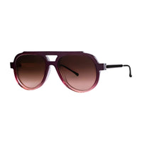 Thierry Lasry ALIENY aviator sunglasses with a flat brow and double bridge, in burgundy-to-pink acetate with gradient brown lenses - angle view