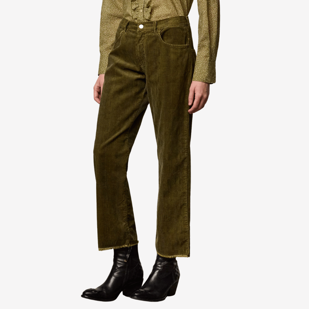 Massimo Alba Alosa Prince of Wales Velvet Boyfriend Trousers in Verde - International designer fashion boutique Australia Riada Concept Woollahra