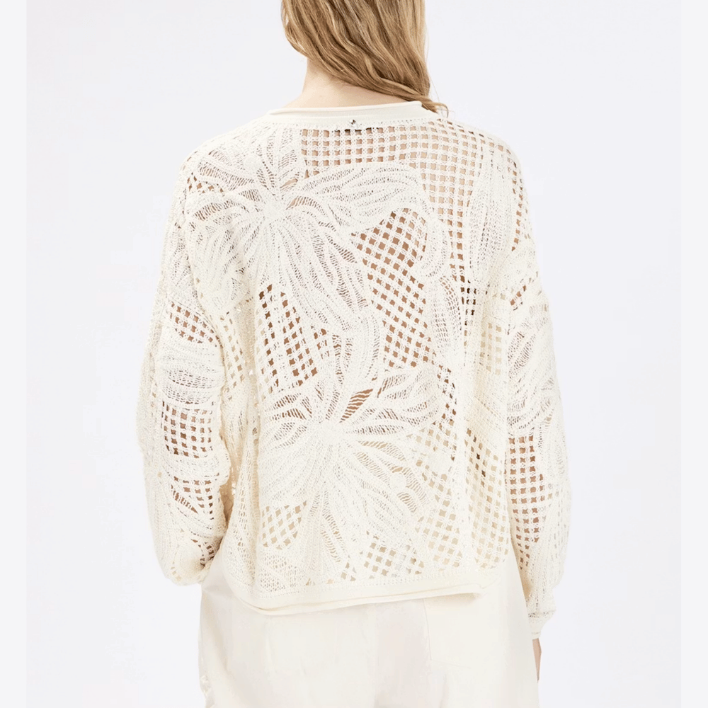 HIGH Everyday Couture Alpine Openwork Floral Sweater in White - International designer fashion boutique Australia Riada Concept Woollahra