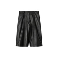 JOSEPH Asia Soft Nappa Leather Long Shorts in Black at Riada Concept. Wide-leg, knee-length lambskin - front view