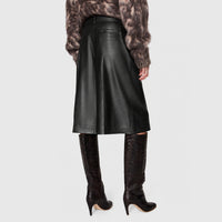 JOSEPH Asia Soft Nappa Leather Long Shorts in Black at Riada Concept. Wide-leg, knee-length lambskin - model back view