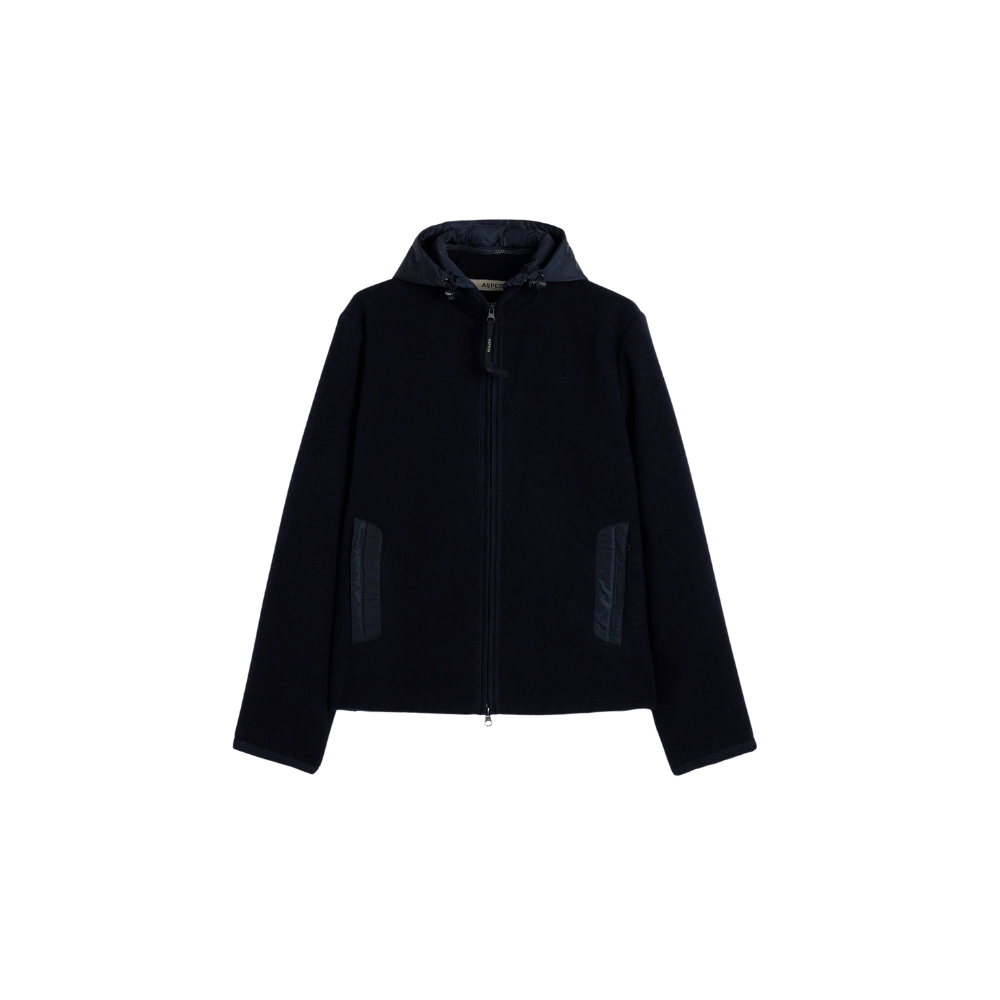 Aspesi Werner Slim Fit Shetland Wool Hooded Jacket in Navy – International designer fashion boutique Australia Riada Concept Woollahra