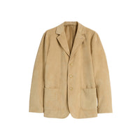 Aspesi Casaglia single-breasted blazer in beige suede-look Alcantara, front flat lay with three buttons and patch pockets
