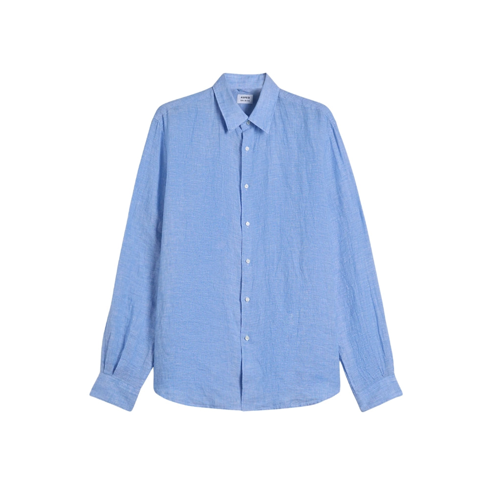 Aspesi Comma shirt in sky blue faded linen, front flat lay