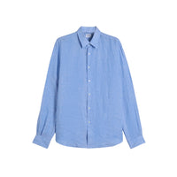 Aspesi Comma shirt in sky blue faded linen, front flat lay