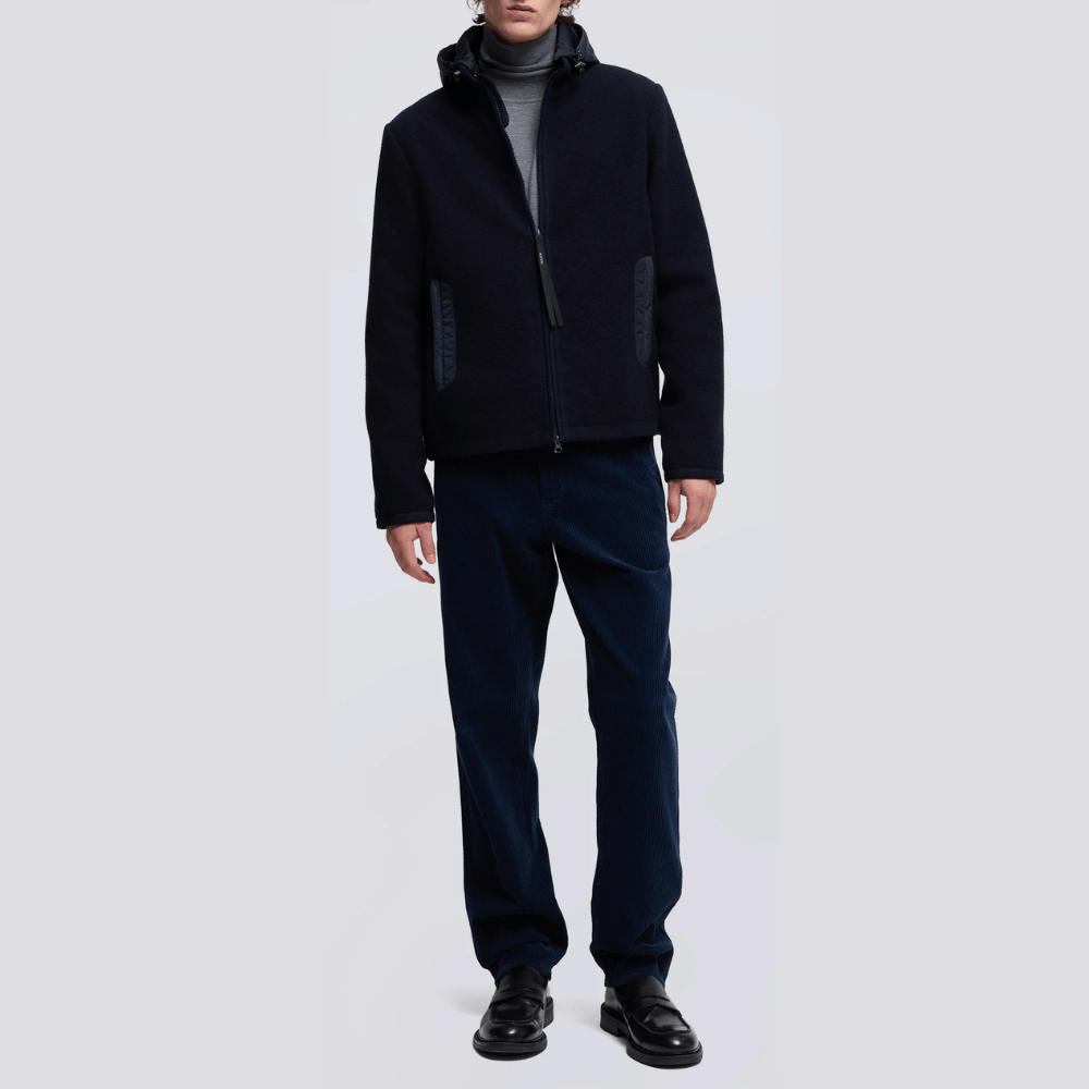 Aspesi Werner Slim Fit Shetland Wool Hooded Jacket in Navy – International designer fashion boutique Australia Riada Concept Woollahra