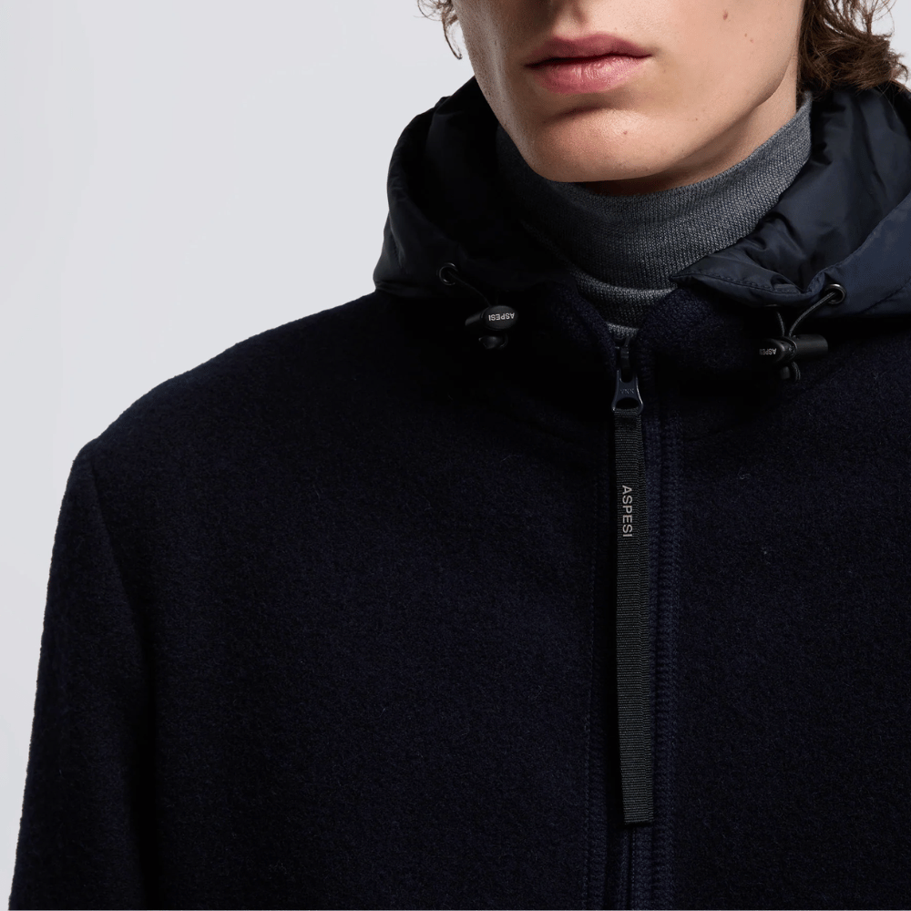 Aspesi Werner Slim Fit Shetland Wool Hooded Jacket in Navy – International designer fashion boutique Australia Riada Concept Woollahra