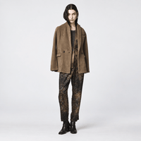 Shop Avant Toi paisley silk pants in Yak. Fluid tapered trousers with a charcoal-effect finish and wool-cashmere details. Riada Concept - full styled model front view