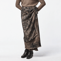 Shop Avant Toi’s hand-painted paisley scarf in Yak at Riada Concept. Warm brown cashmere-silk knit, printed silk and distressed edges