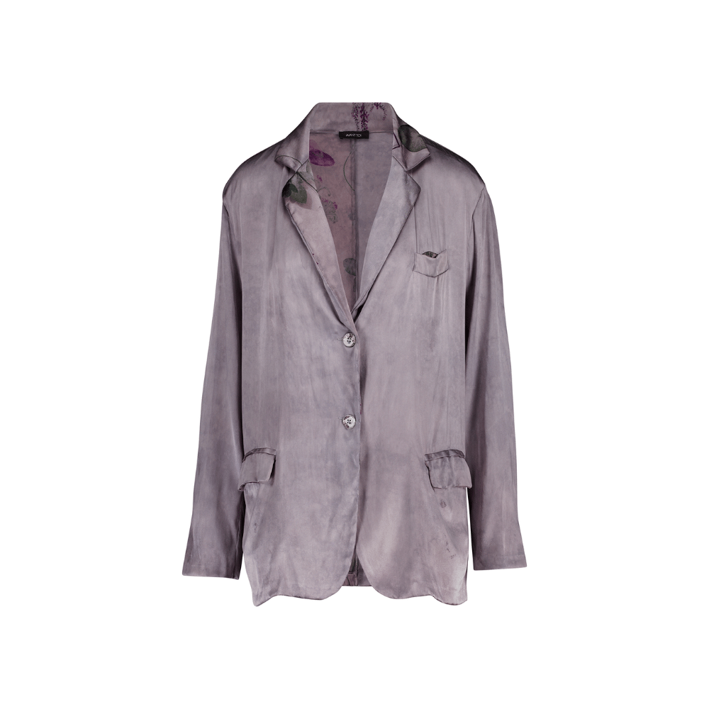 Avant Toi Hand-Painted Stretch Silk Patchwork Blazer in Ash – International designer fashion boutique Australia Riada Concept Woollahra