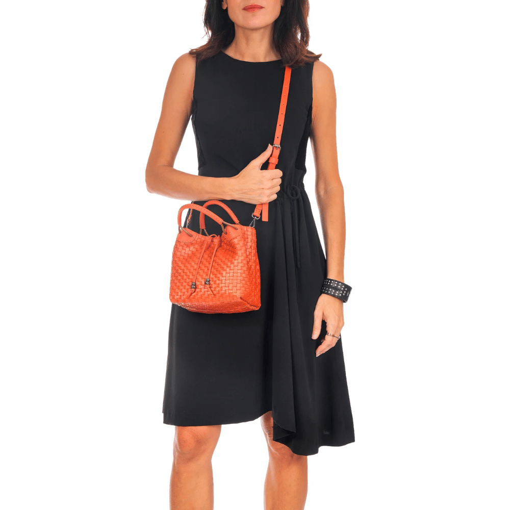 Henry Beguelin Small Size Daria Lace Intreccio Laminato Bag in Orange BD5926 HENRY BEGUELIN Designer fashion handbags shop online and in store High End fashion boutique Sydney Australia Riada Concept