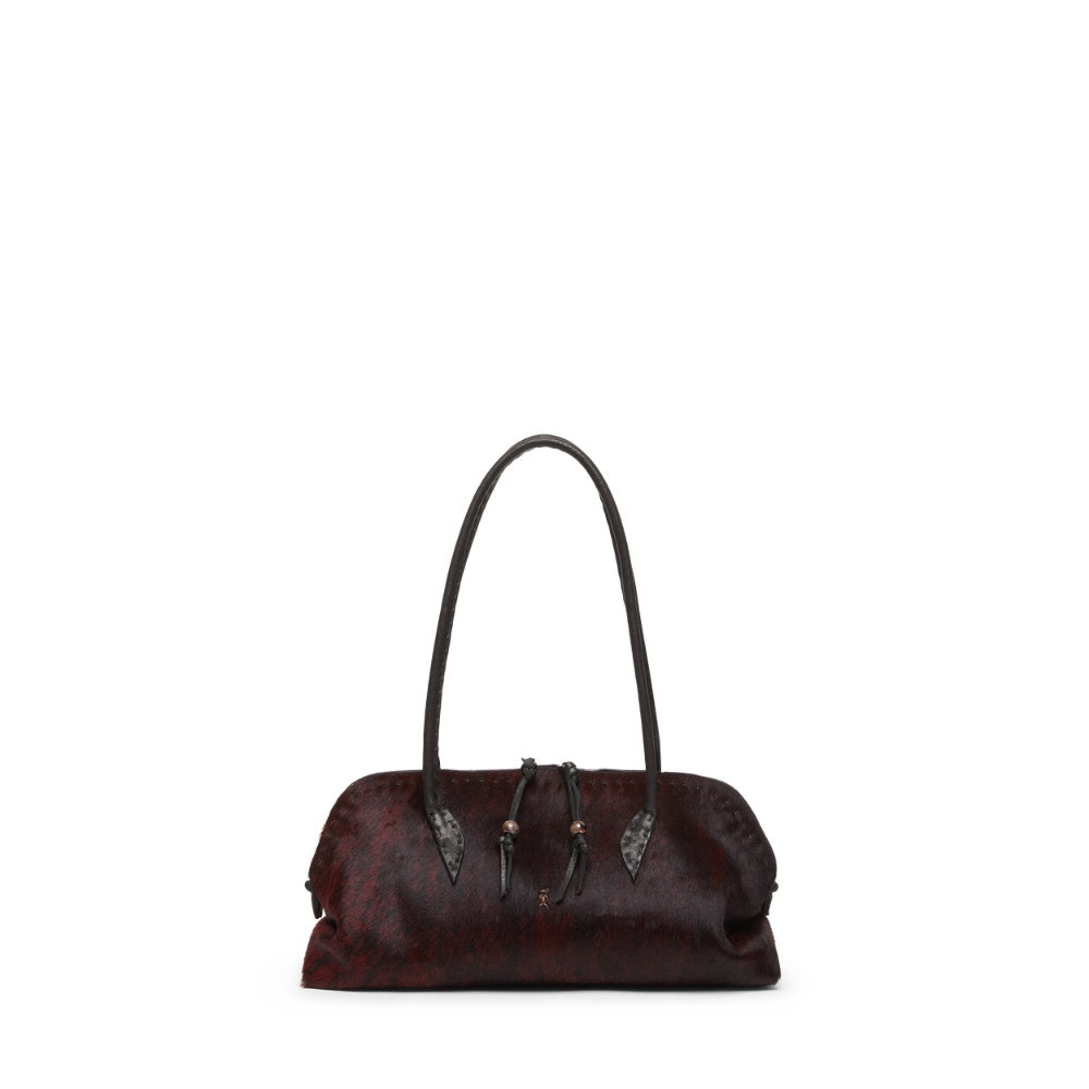 Henry Beguelin Bolla Bassa pony-hair shoulder bag in Wine, front view