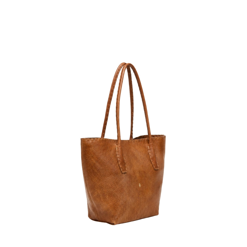 Henry Beguelin Shopper Medium leather tote in camel Old Iron lambskin, side view