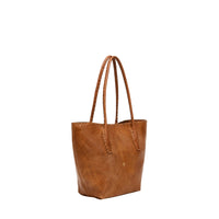 Henry Beguelin Shopper Medium leather tote in camel Old Iron lambskin, side view
