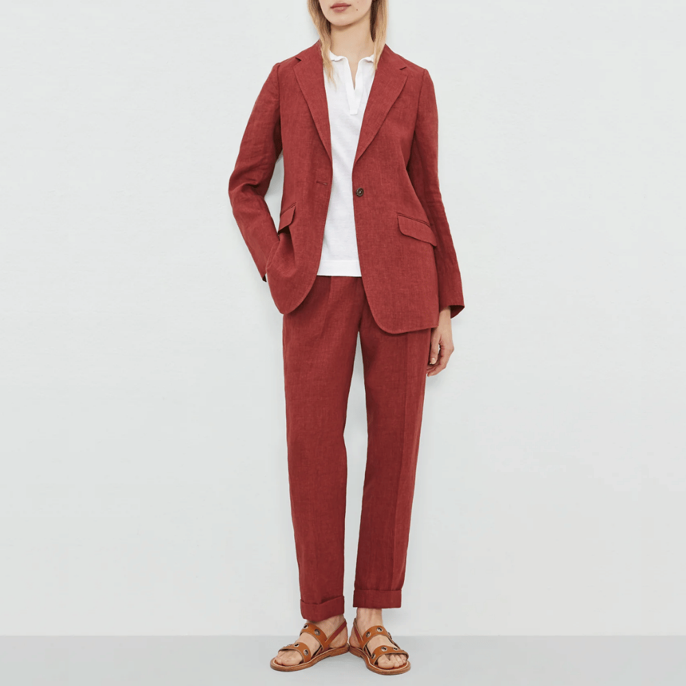 Massimo Alba Woman Boga Délavé Pleated Tapered Linen Trousers in Rust MASSIMO ALBA WOMENS Designer fashion shop online and in store High End fashion boutique Sydney Australia Riada Concept