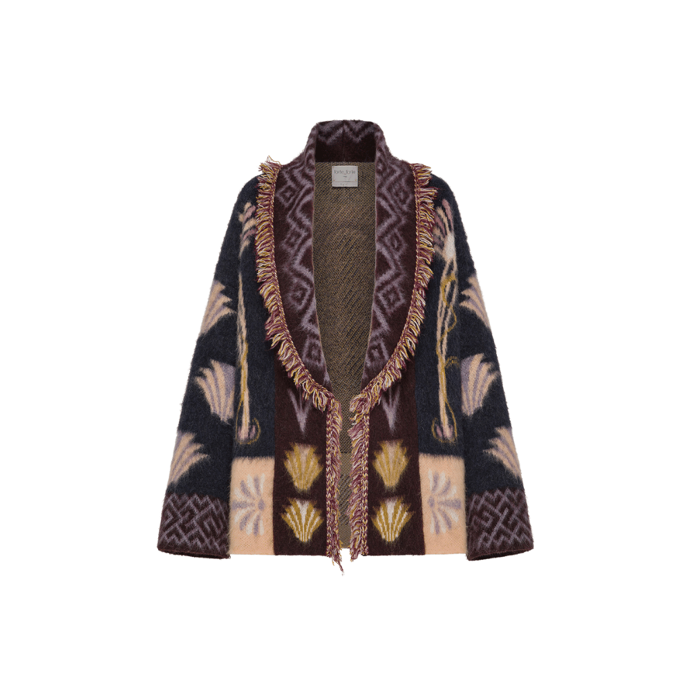 Baby Alpaca Sogni Longline Fringed Cardigan in Notte