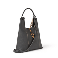 Henry Beguelin Betta Sacca M Martellato Bag in Nero calfskin with top handle, adjustable crossbody strap, and detachable pendant — handmade Italian luxury handbag available at Riada Concept official stockist of luxury labels in Sydney Australia