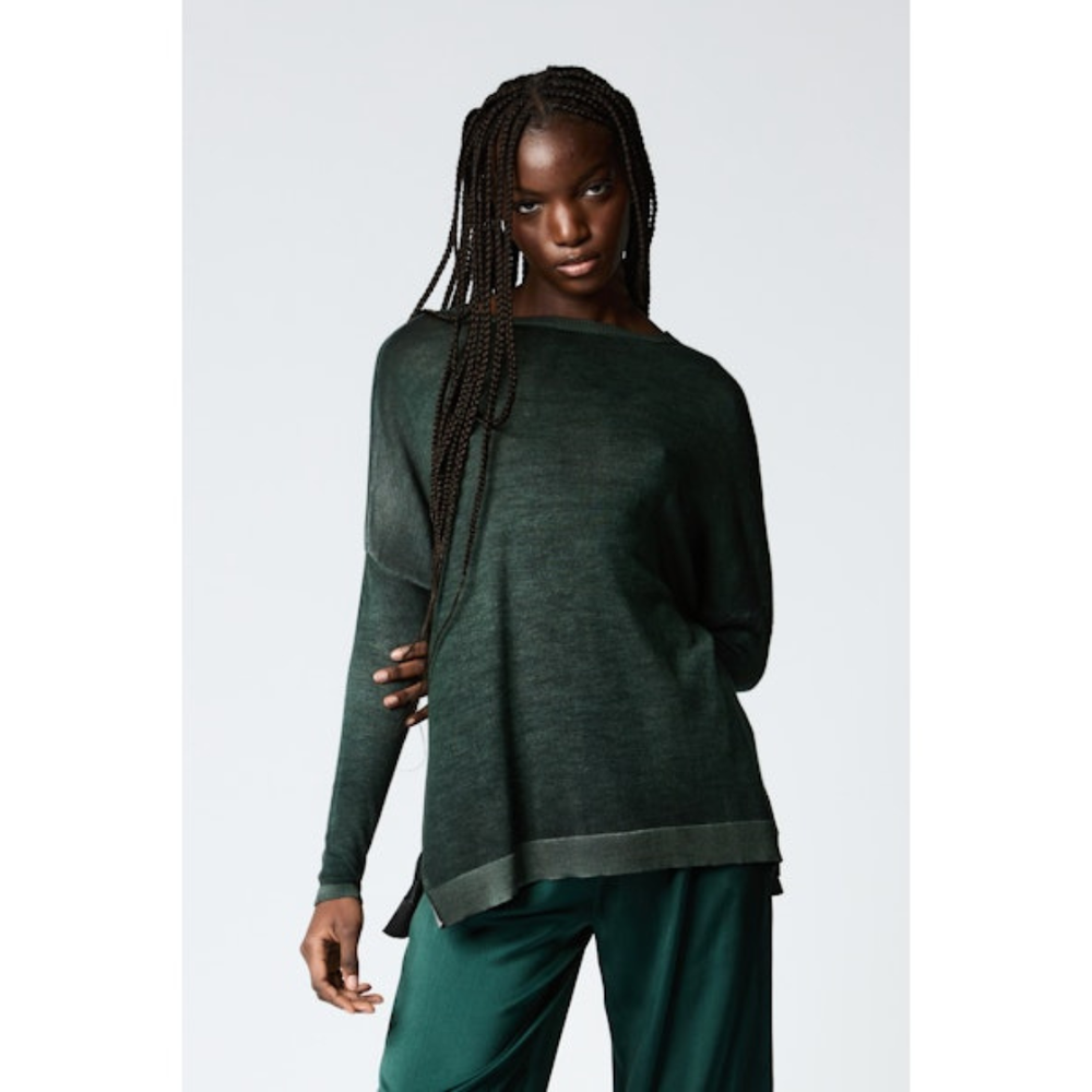 Boatneck Pullover with Slits in N/Bosco