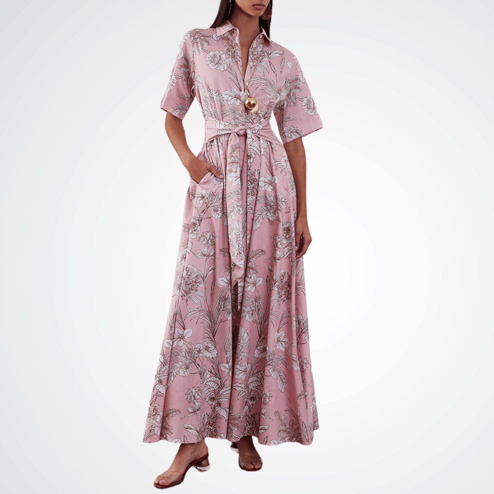 Posie Cotton Maxi Dress in Jungle Pink