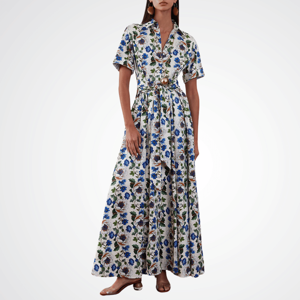 Posie Cotton Maxi Dress in Vine Flower Print