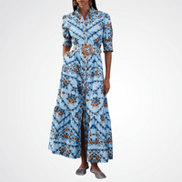 Borgo de Nor Marni Cotton Maxi Dress in Magical Blossom Blue - luxury designer floral dress Sydney. Spring races, wedding guest dress. Borgo De Nor Dresses Online Australia. Designer fashion shop online and in store High End fashion boutique Sydney Australia Riada Concept