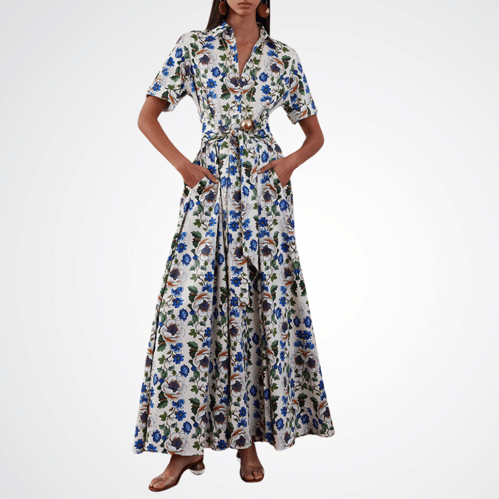 Borgo de Nor Posie Cotton Maxi Dress in Vine Flower Print - luxury designer floral dress Sydney. Spring races, wedding guest dress. Borgo De Nor Dresses Online Australia. Designer fashion shop online and in store High End fashion boutique Sydney Australia Riada Concept