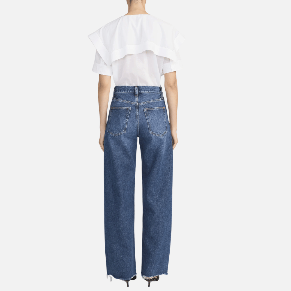 FRAME Bow High-Rise Barrel Jeans in Acumen FRAME designer denim at Riada Concept luxury fashion boutique Woollahra Sydney Australia