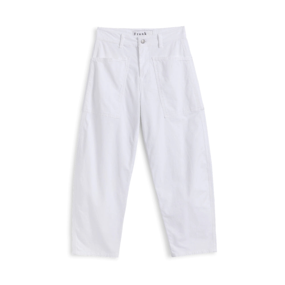 Frank & Eileen Bray everyday barrel pant in white Italian peached twill, front