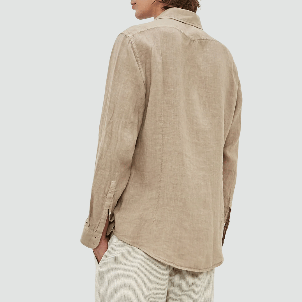 Massimo Alba Menswear Long Sleeve Canary Linen Shirt in Tan MASSIMO ALBA ITALIAN MENSWEAR shop at Riada Concept Luxury International Designer Boutique in store and online Sydney