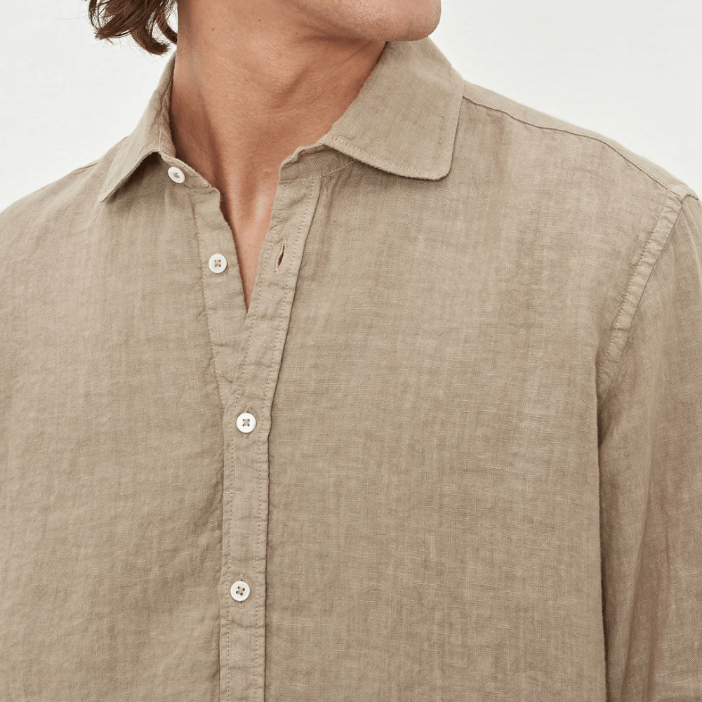 Massimo Alba Menswear Long Sleeve Canary Linen Shirt in Tan MASSIMO ALBA ITALIAN MENSWEAR shop at Riada Concept Luxury International Designer Boutique in store and online Sydney