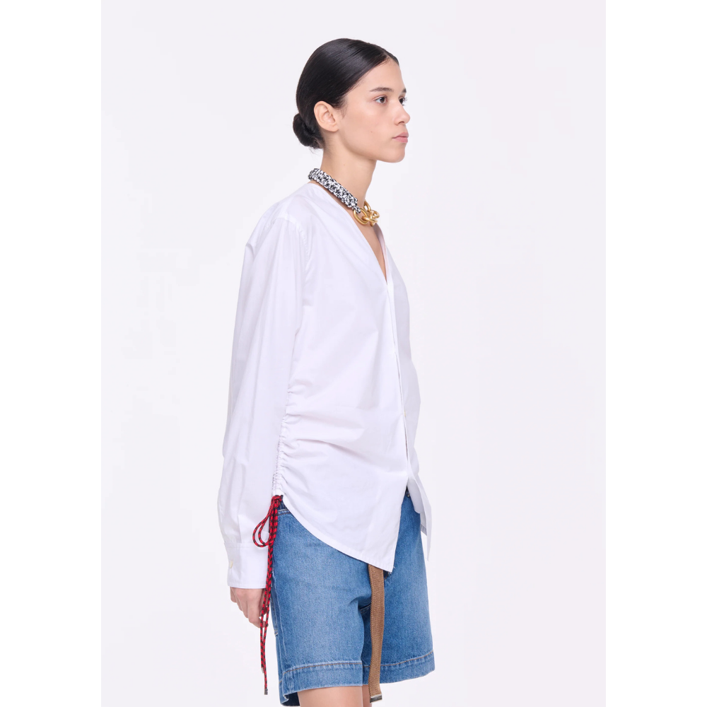 COTTON SHIRT WITH SIDE LANYARD IN WHITE