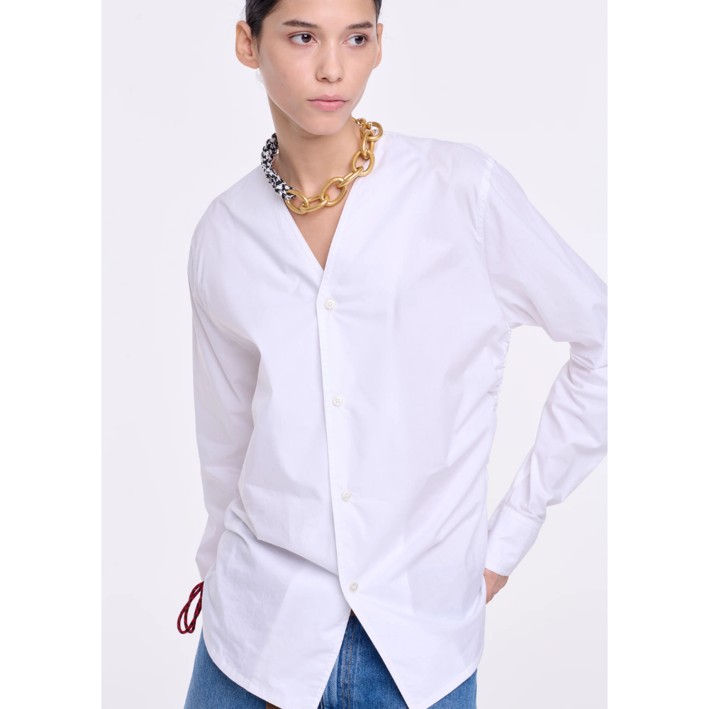 COTTON SHIRT WITH SIDE LANYARD IN WHITE