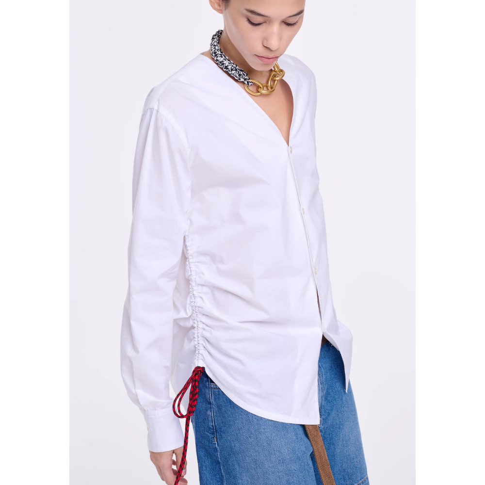 COTTON SHIRT WITH SIDE LANYARD IN WHITE