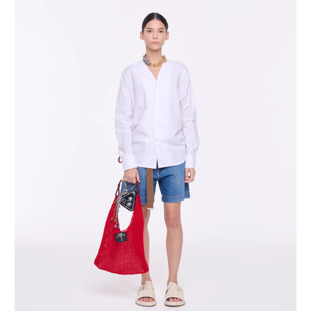 COTTON SHIRT WITH SIDE LANYARD IN WHITE