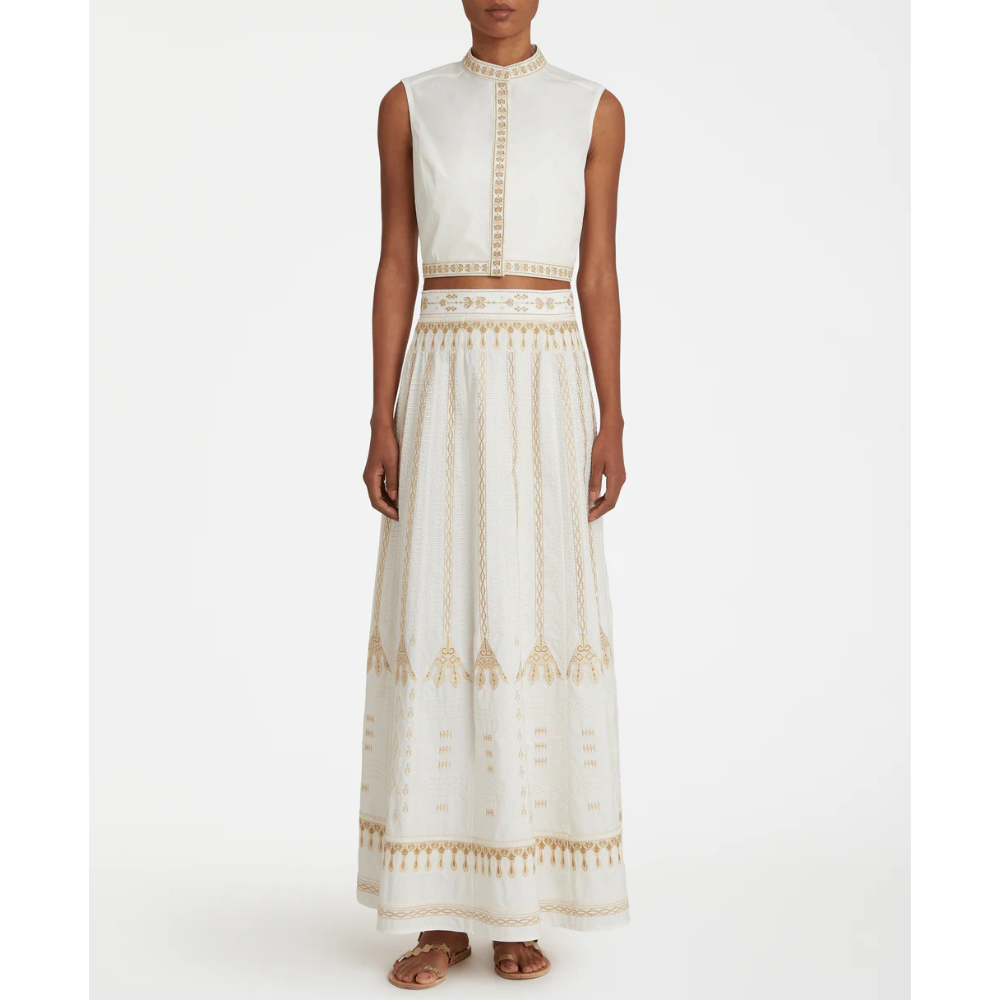 Camille Calliope Embroidery Skirt in White