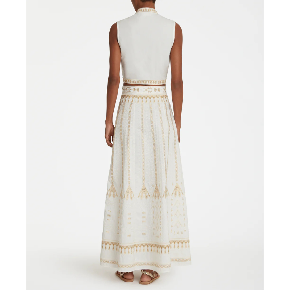 Camille Calliope Embroidery Skirt in White