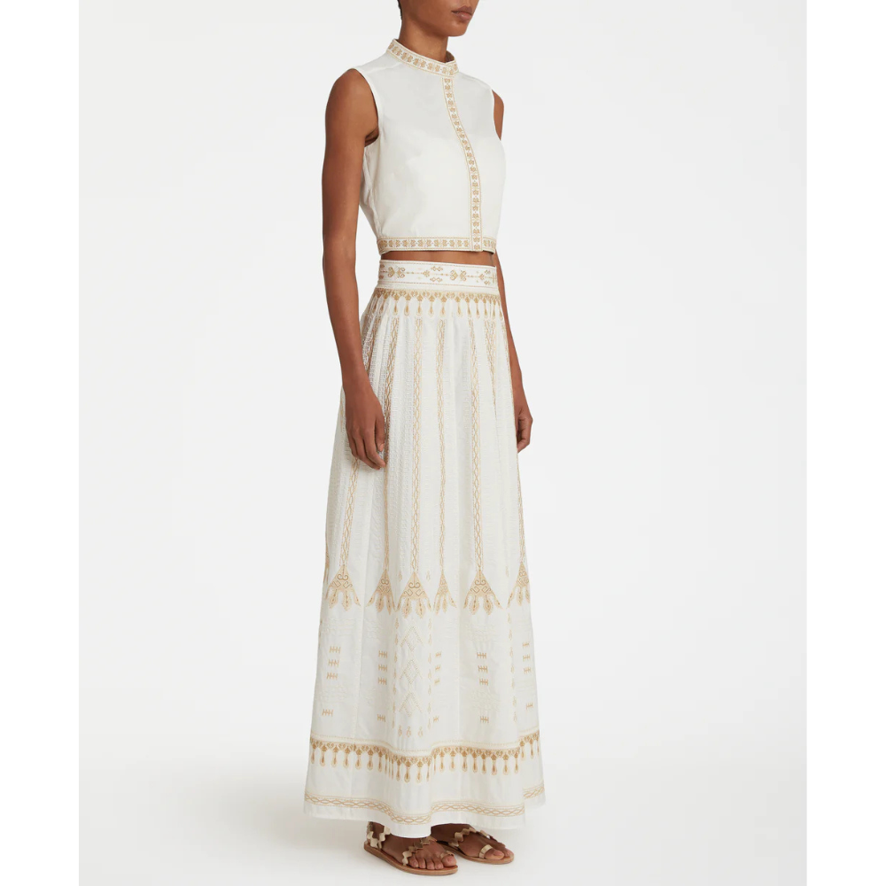 Camille Calliope Embroidery Skirt in White