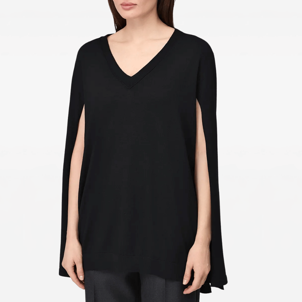 Alberta Ferretti Cape-Sleeve Wool V-Neck Knit Top in Black – International designer fashion boutique Australia Riada Concept Woollahra