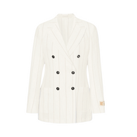 Massimo Alba Woman Carlotta2 Linen Double-Breasted Beige Stripe Jacket in Off-White MASSIMO ALBA WOMENS Designer fashion shop online and in store High End fashion boutique Sydney Australia Riada Concept