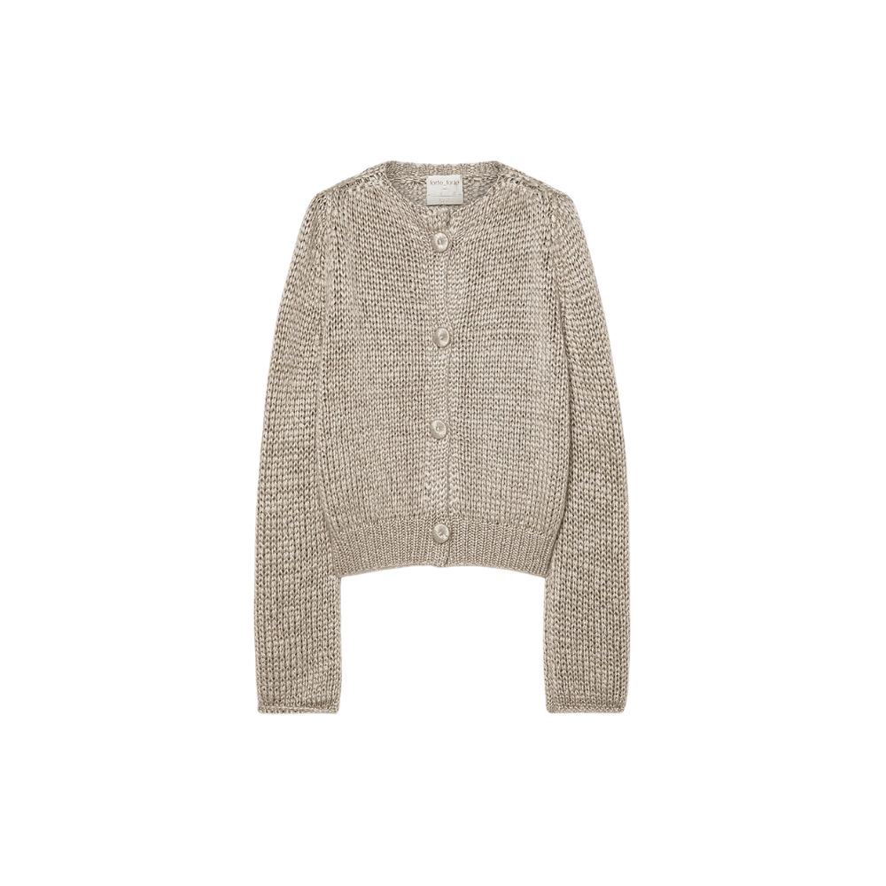 Forte Forte Cashmere Silk Mohair Cardigan Mandorla flat lay – International designer fashion boutique Australia Riada Concept Woollahra