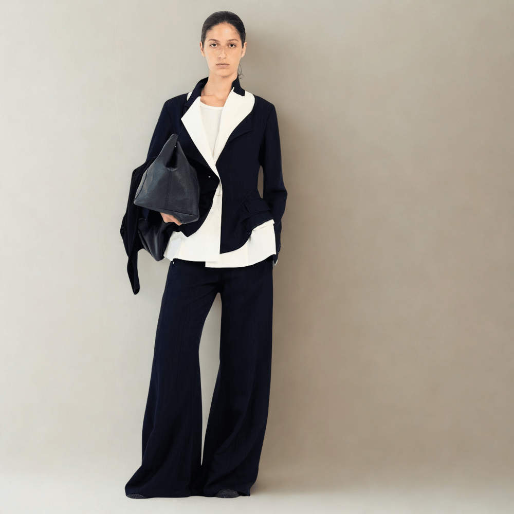 HIGH Everyday Couture Caught Out Palazzo Pants in Navy Blue Pinstripe - International designer fashion boutique Australia Riada Concept Woollahra