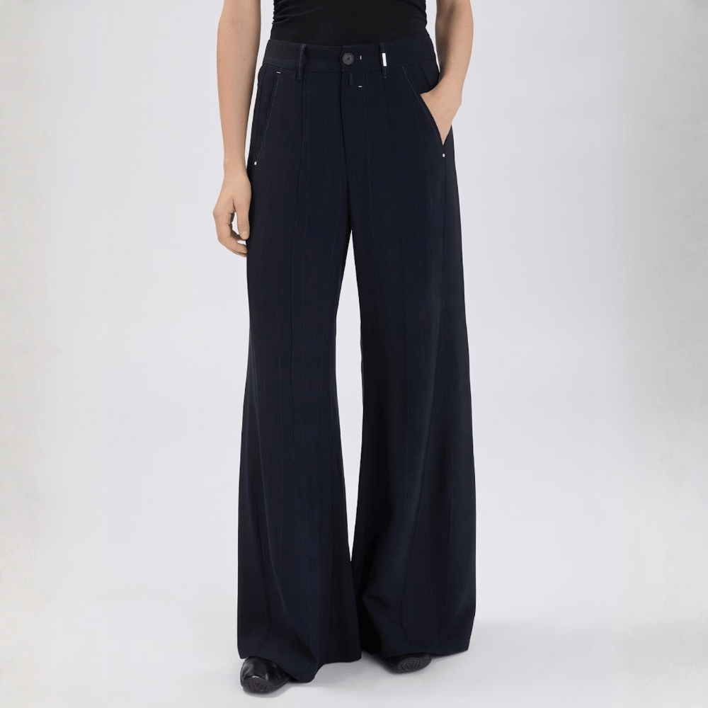 HIGH Everyday Couture Caught Out Palazzo Pants in Navy Blue Pinstripe - International designer fashion boutique Australia Riada Concept Woollahra