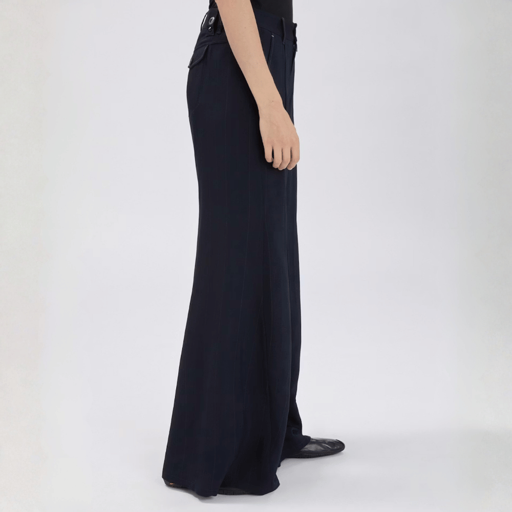 HIGH Everyday Couture Caught Out Palazzo Pants in Navy Blue Pinstripe - International designer fashion boutique Australia Riada Concept Woollahra