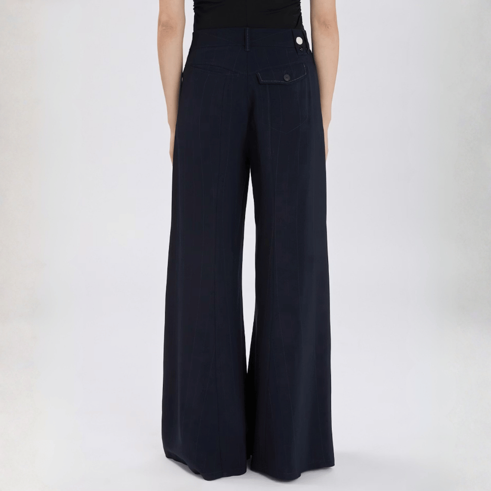 HIGH Everyday Couture Caught Out Palazzo Pants in Navy Blue Pinstripe - International designer fashion boutique Australia Riada Concept Woollahra