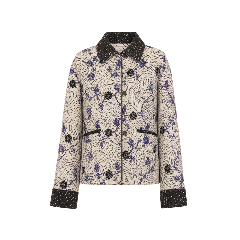 Forte Forte Cherry Blossom Padded Quilted Jacquard Coat Lapislazzuli – International designer fashion boutique Australia Riada Concept Woollahra